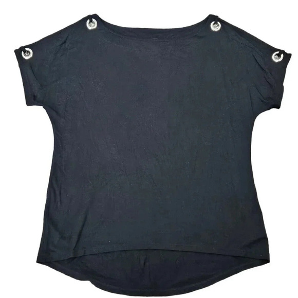 Cable & Gauge Women's Top Size M Short Sleeve Cold Shoulder Grommets Black - Picture 1 of 10